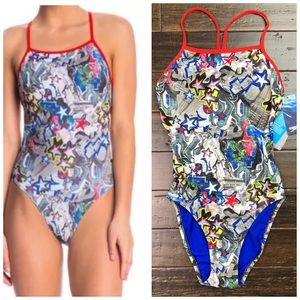Speedo Swimsuit Rio American Printed One Piece New
